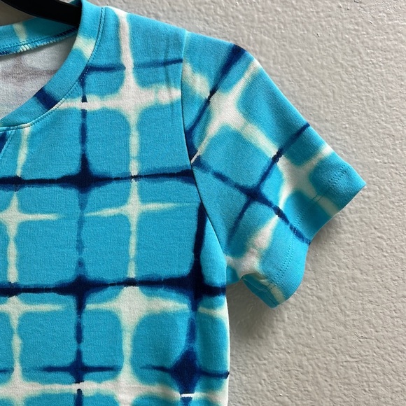 Karen Scott V-neck Front 4 buttons Short Sleeve Top Blue Navy White Stripes - Picture 12 of 13